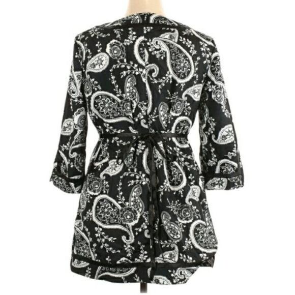 Rochas Paris Tunic Top Split Neck Long Sleeve Paisley Print Tie Waist Blk Sz XL - Picture 6 of 11